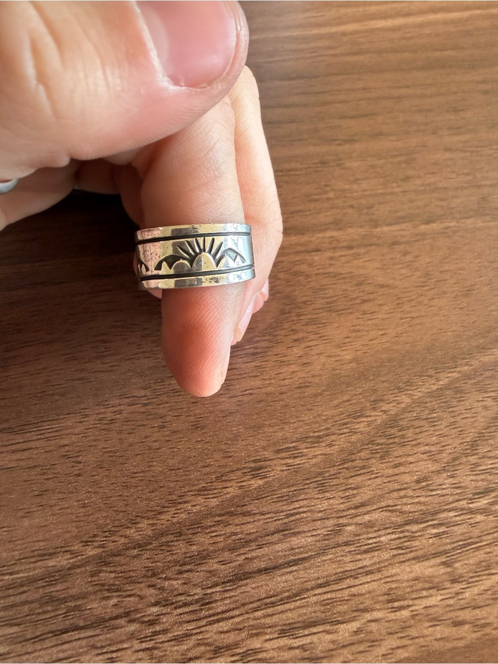 Sunburst Pattern Sterling-Color Spinner Ring